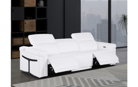 1126 DivanItalia White Top Grain Italian Leather Power Reclining Sofa with Dual Recliners and Power HeadrestsModel:  1126-WHITE-3.2-S-HT