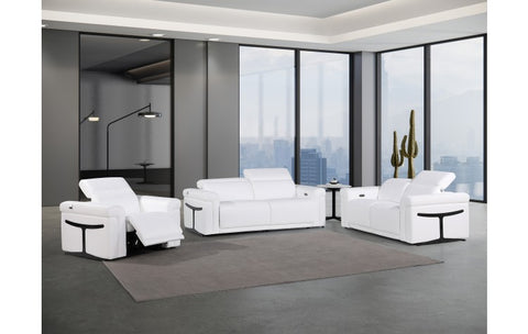 1126 DivanItalia White Top Grain Italian Leather Power Reclining Sofa Set with Power HeadrestModel:  1126-WHITE