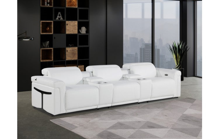 1126 DivanItalia White 5-Piece Power Reclining Sofa with Power Headrest in Top Grain Italian LeatherModel:  1126-WHITE-5.3-HT