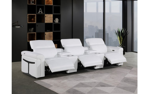 1126 DivanItalia White 5-Piece Power Reclining Sofa with Power Headrest in Top Grain Italian LeatherModel:  1126-WHITE-5.3-HT