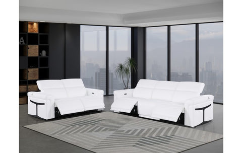 1126 DivanItalia White Modular Power Reclining Sofa and Loveseat Set – Top Grain Italian Leather with Power HeadrestsModel:  1126-WHITE-5.4-HT-2PC