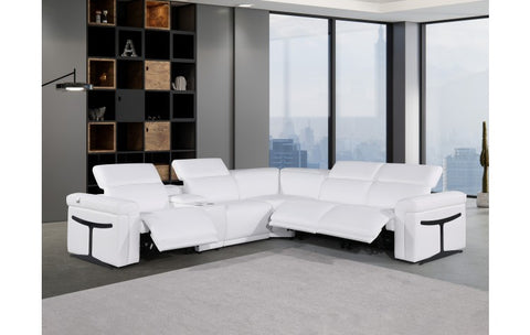 1126 DivanItalia White 6-Piece Sectional with 3 Power Recliners and Power HeadrestsModel:  1126-WHITE-3PWR-6PC