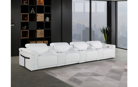 1126 DivanItalia White 7-Piece Power Reclining Sofa with Power Headrest in Top Grain Italian LeatherModel:  1126-WHITE-7.4-HT