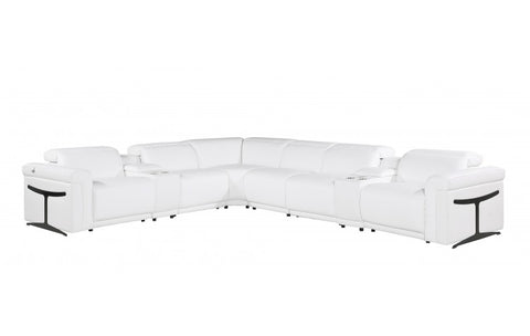 1126 DivanItalia White 8-Piece Sectional with 3 Power Recliners and Power HeadrestsModel:  1126-WHITE-3PWR-8PC