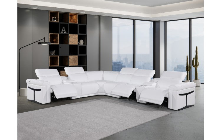 1126 DivanItalia White 8-Piece Sectional with 3 Power Recliners and Power HeadrestsModel:  1126-WHITE-3PWR-8PC