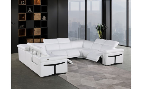 1126 DivanItalia White 8-Piece Sectional with 4 Power Recliners and Power Headrests (No Consoles)Model:  1126-WHITE-8PC-4PWR-U-NC-SECTIONAL-GROUP
