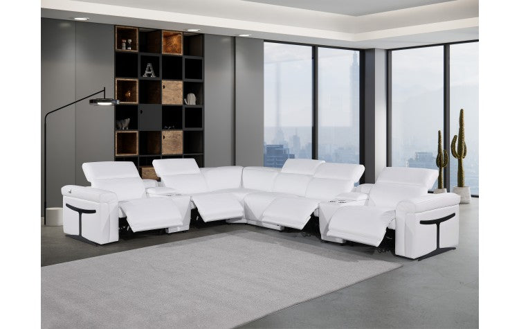 1126 DivanItalia White 8-Piece Sectional with 4 Power Recliners and Power HeadrestsModel:  1126-WHITE-4PWR-8PC