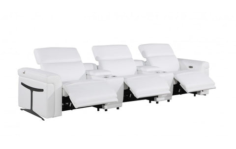 1126 DivanItalia White 5-Piece Power Reclining Sofa with Power Headrest in Top Grain Italian LeatherModel:  1126-WHITE-5.3-HT