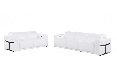 1126 DivanItalia White Modular Power Reclining Sofa and Loveseat Set – Top Grain Italian Leather with Power HeadrestsModel:  1126-WHITE-5.4-HT-2PC
