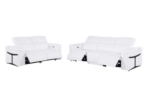 1126 DivanItalia White Modular Power Reclining Sofa and Loveseat Set – Top Grain Italian Leather with Power HeadrestsModel:  1126-WHITE-5.4-HT-2PC