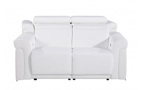 1126 DivanItalia White Top Grain Italian Leather Power Reclining Loveseat with Power HeadrestModel:  1126-WHITE-L