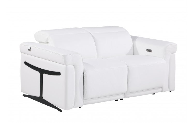 1126 DivanItalia White Top Grain Italian Leather Power Reclining Loveseat with Power HeadrestModel:  1126-WHITE-L
