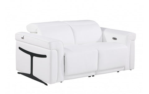 1126 DivanItalia White Top Grain Italian Leather Power Reclining Loveseat with Power HeadrestModel:  1126-WHITE-L