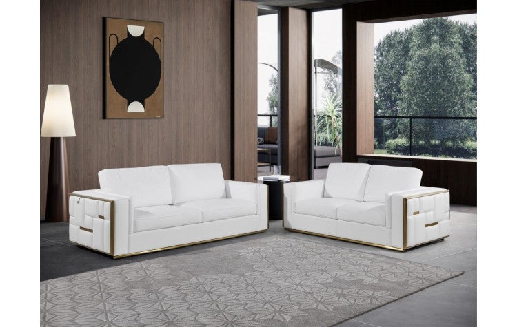 1130 DivanItalia White Sofa and Loveseat Set – Top Grain Italian LeatherModel:  1130-WHITE-2PC