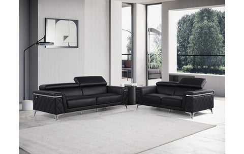 1140 DivanItalia Black Sofa and Loveseat Set – Top Grain Italian LeatherModel:  1140-BLACK-2PC