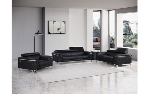1140 DivanItalia Black Sofa Set – Top Grain Italian LeatherModel:  1140-BLACK-3PC