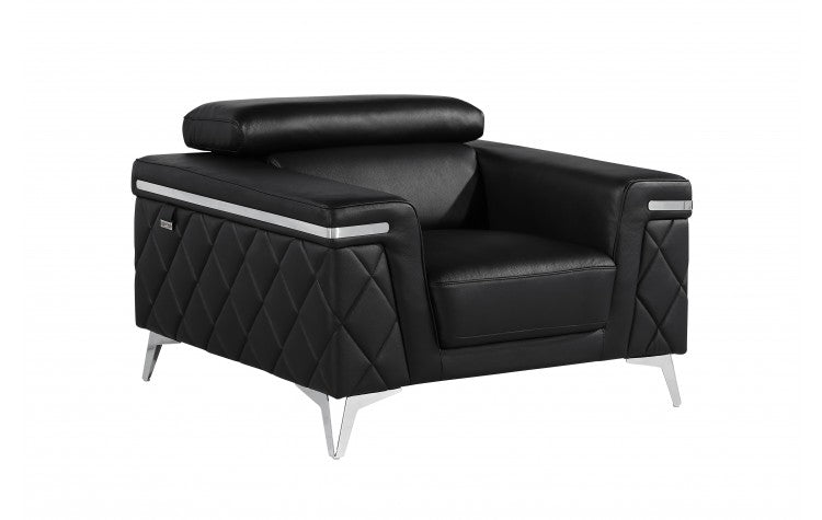 1140 DivanItalia Black Chair – Top Grain Italian LeatherModel:  1140-BLACK-CH