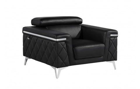 1140 DivanItalia Black Chair – Top Grain Italian LeatherModel:  1140-BLACK-CH
