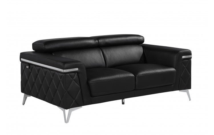 Caviani Top Grain Leather Loveseat  Model: 1140-BLACK-L