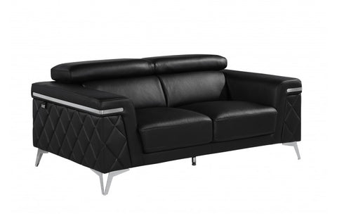 Caviani Top Grain Leather Loveseat  Model: 1140-BLACK-L