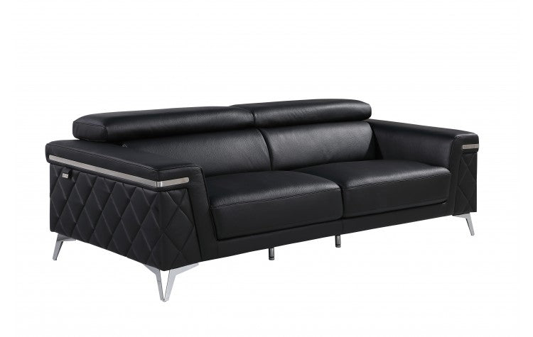 1140 DivanItalia Black Sofa – Top Grain Italian LeatherModel:  1140-BLACK-S