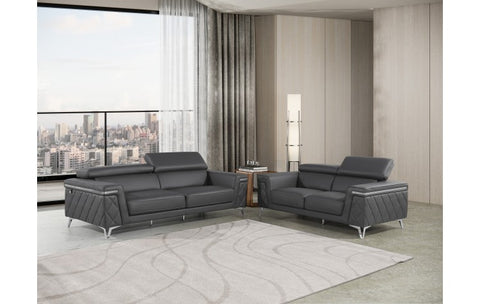 1140 DivanItalia Dark Gray Sofa and Loveseat Set – Top Grain Italian LeatherModel:  1140-DK-GREY-2PC