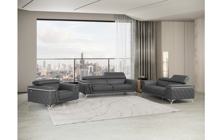 1140 DivanItalia Dark Gray Sofa Set – Top Grain Italian LeatherModel:  1140-DK-GREY-3PC