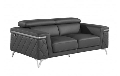 Caviani Top Grain Leather Loveseat Model:  1140-DK-GREY-L