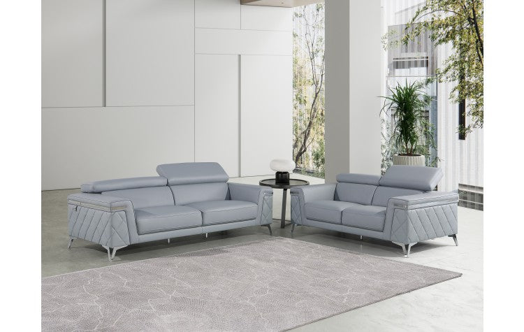 1140 DivanItalia Light Blue Sofa Set – Top Grain Italian LeatherModel:  1140-LT-BLUE-2PC