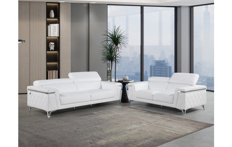1140 DivanItalia White Sofa Set – Top Grain Italian LeatherModel:  1140-WHITE-2PC
