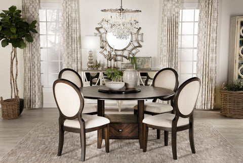 Coaster Twyla Round Dining Table with Removable Lazy Susan Dark Cocoa Model 115101