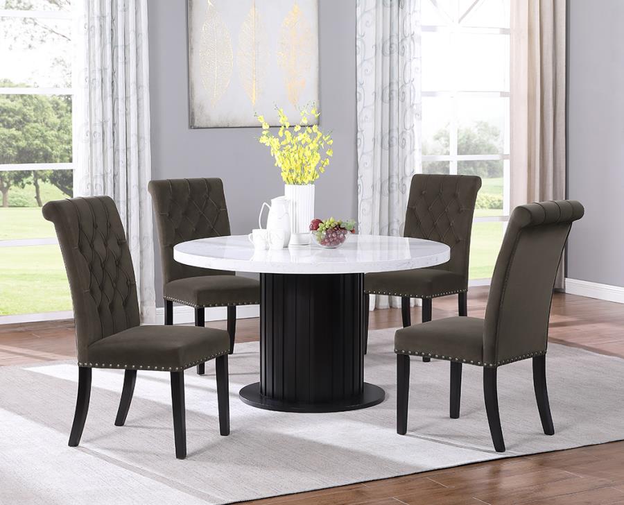 Coaster Sherry 5-piece Round Dining Set with Brown Velvet Chairs Model 115490-S5BV
