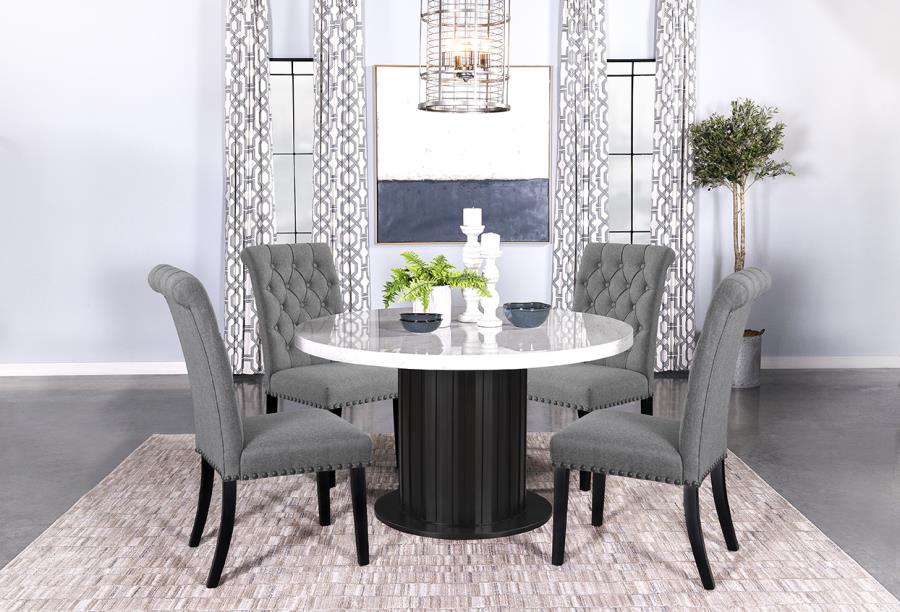 Coaster Sherry 5-piece Round Dining Set with Grey Fabric Chairs Model 115490-S5G