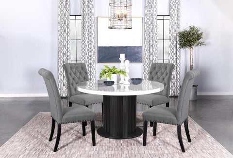 Coaster Sherry 5-piece Round Dining Set with Grey Fabric Chairs Model 115490-S5G