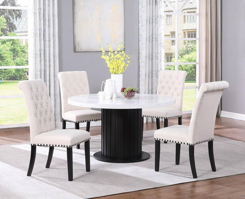 Coaster Sherry 5-piece Round Dining Set with Sand Velvet Chairs Model 115490-S5S