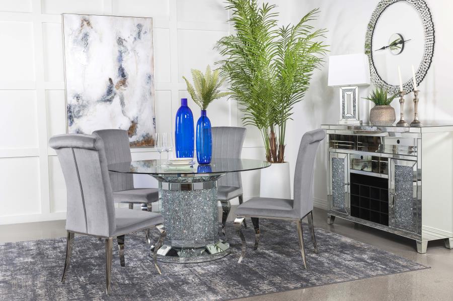 Coaster Ellie 5-piece Cylinder Pedestal Dining Room Set Mirror and Grey Model 115551-S5G
