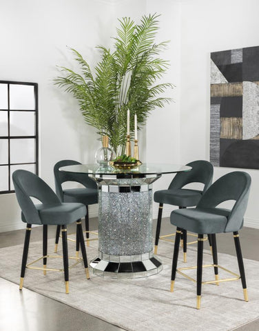 Coaster Ellie 5-piece Pedestal Counter Height Dining Room Set Mirror and Grey Model 115558-S5G