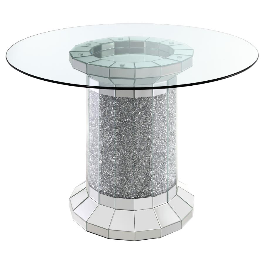 Coaster Ellie Pedestal Round Glass Top Counter Height Table Mirror Model 115558