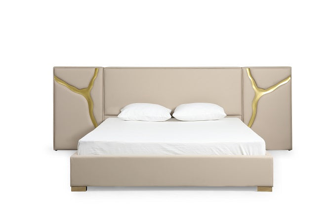 Modrest Aspen Glam Beige Bonded Leather & Gold Bed Model VGVC-BD1801-BG-BED
