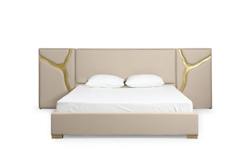 Modrest Aspen Glam Beige Bonded Leather & Gold Bed Model VGVC-BD1801-BG-BED