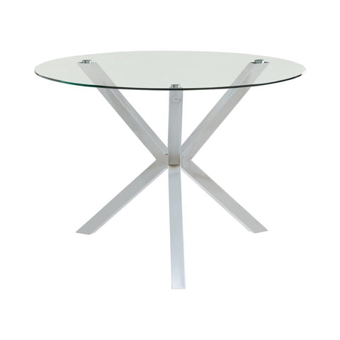 Coaster Vance Glass Top Dining Table with X-cross Base Chrome Model 120760