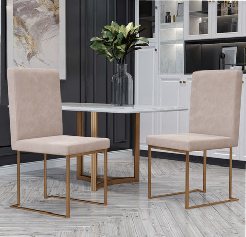 Modrest Fowler Modern Beige and Brass Velvet Dining Chair (Set of 2) By VIG Furniture