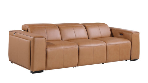 1224 - Caviani Cognac Modular Power Triple Reclining Sofa with Power Reclining Headrests - Top Grain Italian Leather