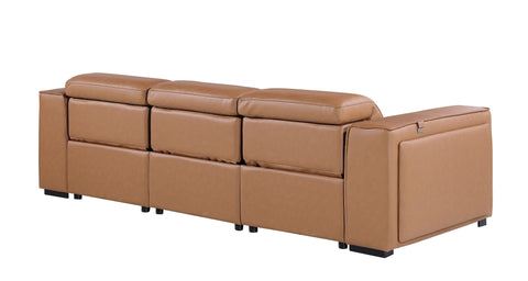 1224 - Caviani Cognac Modular Power Triple Reclining Sofa with Power Reclining Headrests - Top Grain Italian Leather