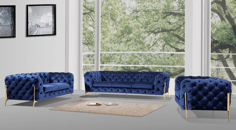 Divani Casa Sheila Modern Dark Blue Fabric Sofa Set Model VGCA1346-BLU
