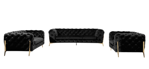Divani Casa Sheila Modern Black Velvet Sofa Set Model VGCA1346-BLK