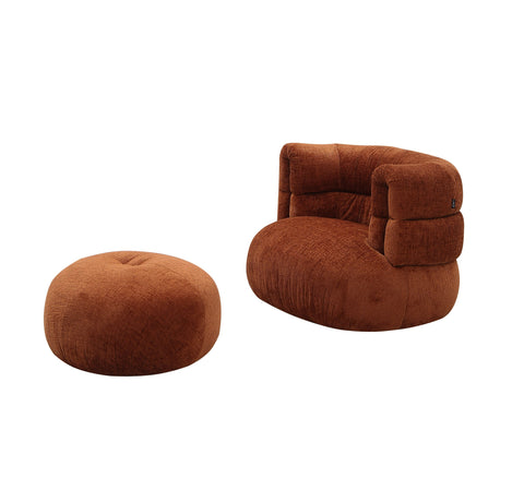 Divani Casa Shay Modern Burnt Orange Fabric Accent Chair & Ottoman Model VGEV-CH325-ORG-SET