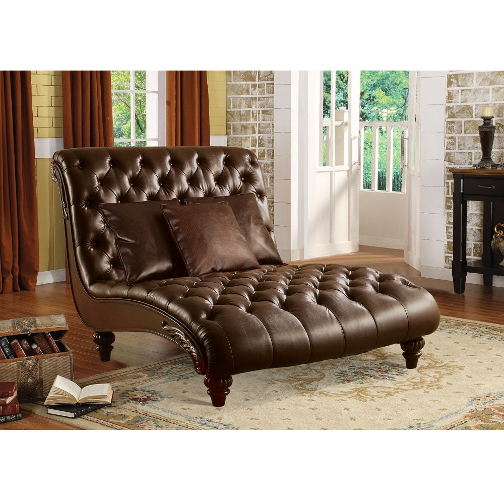 ACME Anondale Two Tone Brown PU & Brown Finish Anondale Chaise Model 15035