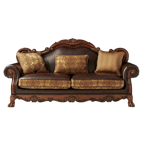 ACME Dresden Brown PU & Chenille, Cherry Oak Finish Dresden Sofa Model 15160