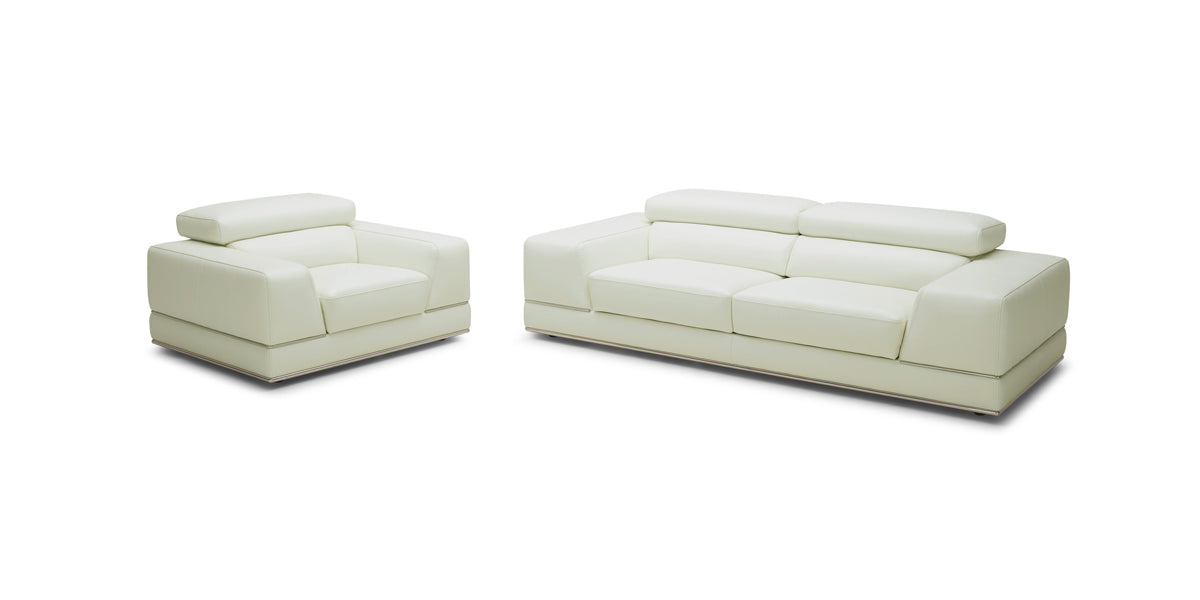 Divani Casa Chrysanthemum Modern White Genuine Leather Sofa Set Model VGKK1576-SET-WHT-FL